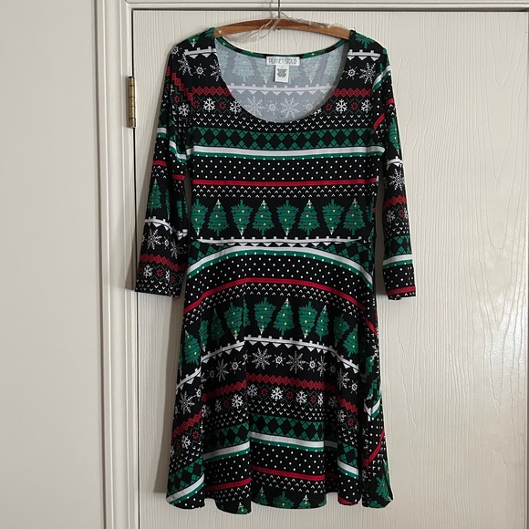 Planet Gold Christmas Dress Fit and Flare Skater Size L Fair Isle Pattern - Picture 3 of 10